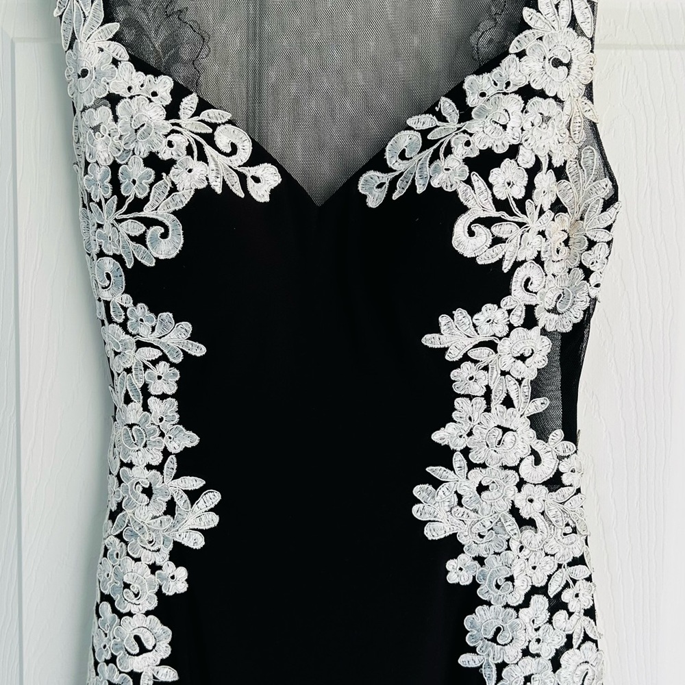 Betsy & Adam Black Maxi Dress with White Lace